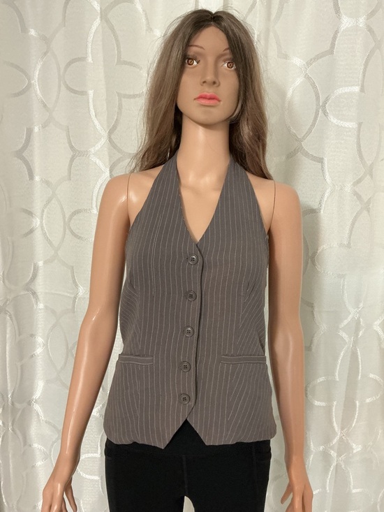 Princess Polly Tops - Princess Polly Gray Pinstripe Halter Button-Up Bodysuit